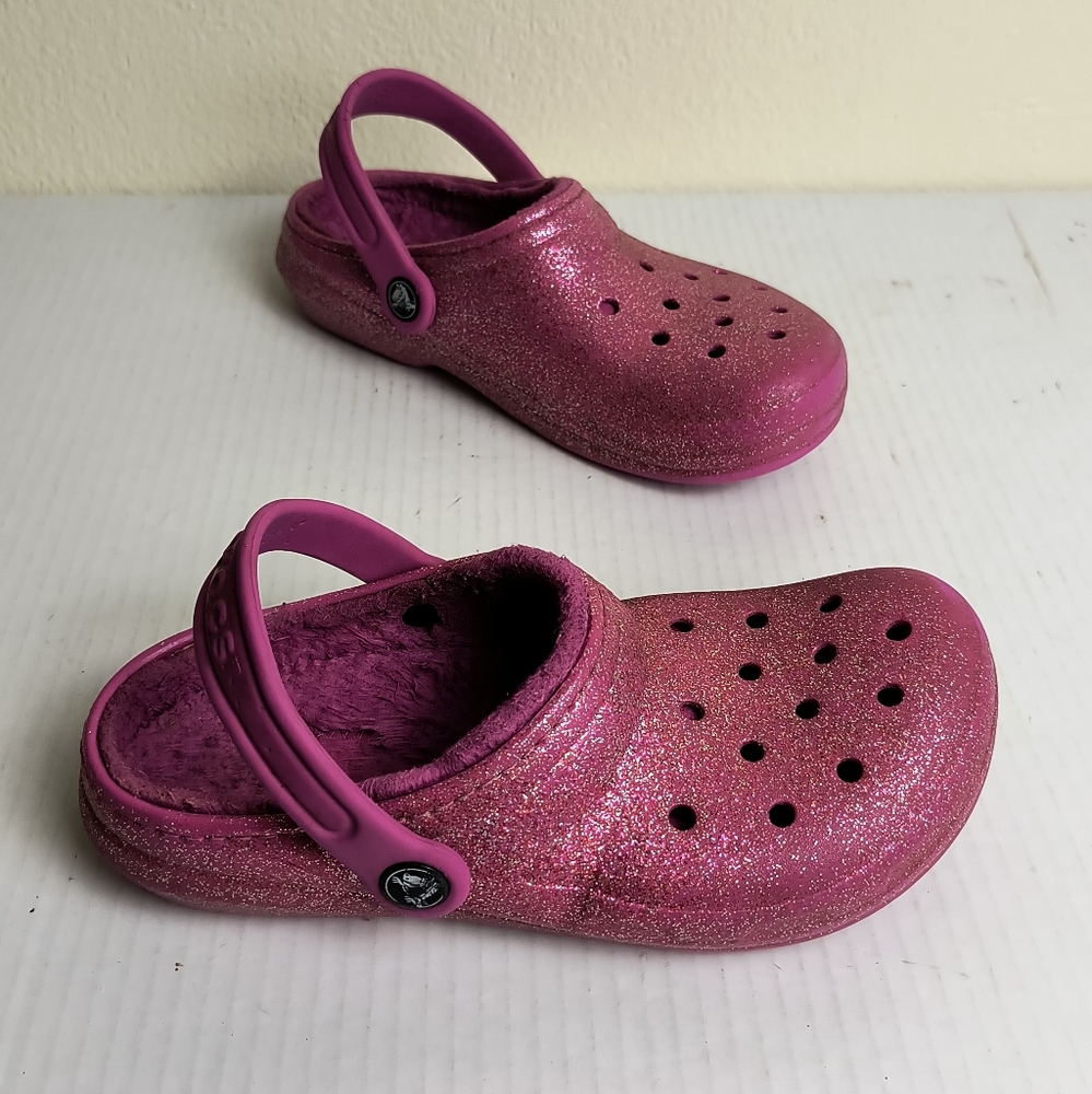 CROCS Junior 3 Glitter Classic Lined Pink Mule & Clog